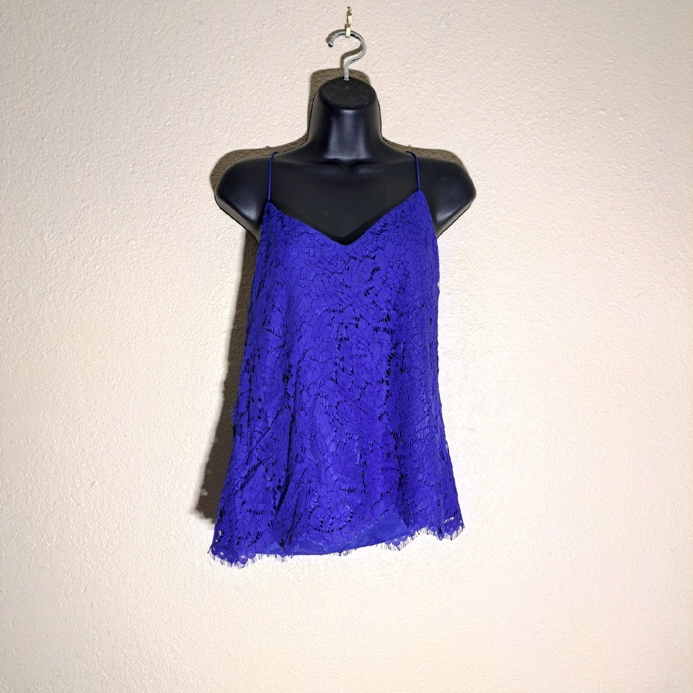 J.Crew Royal Blue Lace Tank Top – Size 2 – Floral Overlay, Sleeveless Blouse